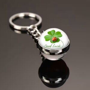 Ladybug Four Leaf Clover Lucky Keychain Good Luck Charm Irish St Patricks Gift